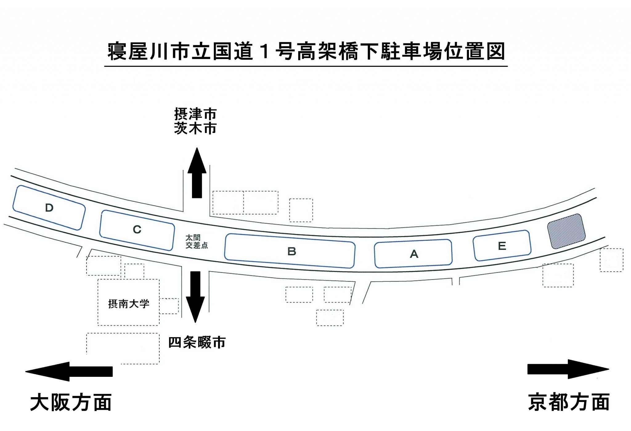 寝屋川市立国道1号高架橋下駐車場位置図