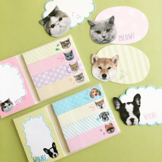 思わず、なでたくなっちゃう♪　★ブック型付箋 イヌ&ネコ　“１００円で暮らしは楽しくなる。“