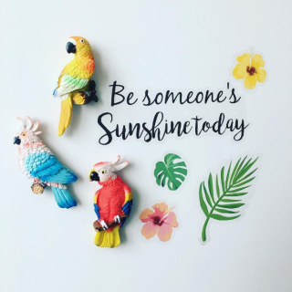 存在感ばっちりなカラフルな子。　#100均 #雑貨 #バード #鳥 #ハイビスカス #南国 #インテリア #ウォールステッカー #マグネット　“１００円で暮らしは楽しくなる。“