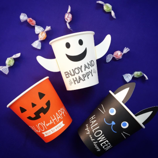 もうハロウィンまで待てないよ〜！trickortreat!!　#Halloween #ハロウィン #おばけ #パンプキン #くろねこ #ペーパーカップ #party　“１００円で暮らしは楽しくなる。“