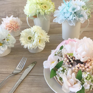 まるでデザートのような可愛らしい色合いの花で彩りを　#100均 #100円ショップ #雑貨#造花 #インテリア #ブーケ #オリジナル #ＪＦ　“１００円で暮らしは楽しくなる。“