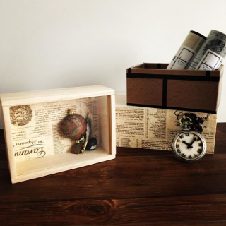 貼るだけで、雰囲気が出る簡単ハンドメイド。　#100均 #100円ショップ #雑貨 #ハンドメイド #マスキングテープ #英字新聞 #アンティーク #懐中時計 #デコマス #オリジナル #リメイク　“１００円で暮らしは楽しくなる。“