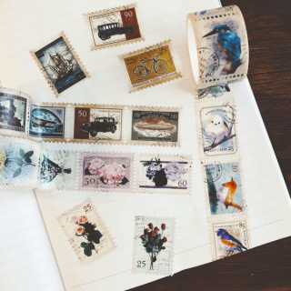 アンティーク調の切り離せる切手風シール　“１００円で暮らしは楽しくなる。“