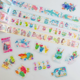 透明感ある夏デザインのシールたち　“１００円で暮らしは楽しくなる。“