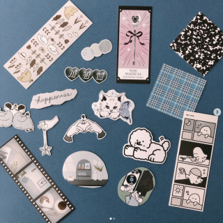 さりげなさが大人カワイイ、モノトーンステッカー。 手帳、ノートのデコや、スマホケースにも。　“１００円で暮らしは楽しくなる“