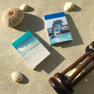 海とイルカのデザインがぎゅっと詰まった、マスキング素材のシールです。　“１００円で暮らしは楽しくなる“