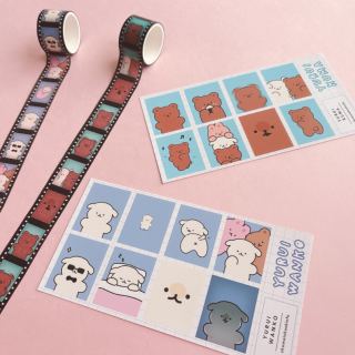 証明写真風のシートシールと、フィルム写真風のマスキングテープです。 ノートや手帳、カレンダーのポイントなどにご活用いただけます。　“１００円で暮らしは楽しくなる“