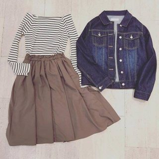 デニムとボーダーは鉄板コンビ❤❤　モカを足して今年っぽい組み合わせに😍❤