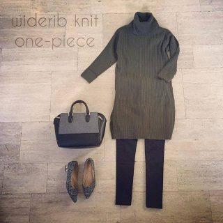 ニットワンピをクールなテイストにコーディネイト👠　カーキ×クロがカッコイイ❤❤