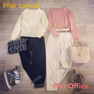 春色ニットのシンプルトップス❤ ボトムを選ばないのでいろんなシーンに使えます👌