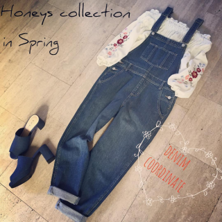 刺繍のブラウスをオーバーオールでビンテージ風コーディネート♡　オーバーオールならオフショルにしても合わせやすい。