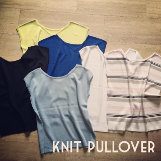 クルーネックとVネックの2Wayで着られるフレンチスリーブニット♡　カラバリ豊富なのもうれしい♪