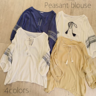 刺繍がかわいいスモックブラウス♡　ワイドパンツ合わせで今年らしくコーディネートするのがオススメ♡　もちろんスカート合わせやスキニー合わせもGood♡