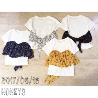 ビスチェ重ね着風のデザインかかわいいTシャツ♡　緩すぎないジャストなサイズ感がスカートにもパンツにも合わせやすい一枚。