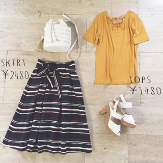 イエローとマルチボーダーでビンテージ風コーデ♡