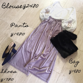 楽ちんなのにおしゃれ見えするベロアのワイドパンツ♡