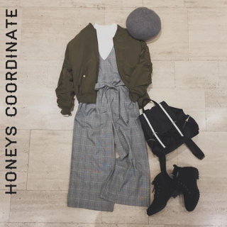 ガーリーにまとまりがちなグレンチェックのオールインワンを男のコっぽい色使いでカジュアルにコーデ♡