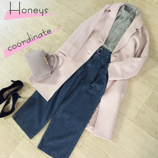 デニムワイドパンツをグレンチェックのブラウスで品良く仕上げたアウターコーデ♡