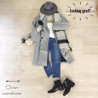 トレーナーとデニムのボーイッシュなコーデをチェスターコートやハットで大人カジュアルに格上げ！