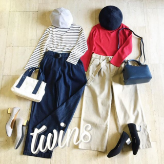 リブトップスにワイドパンツを合わせたオソロコーデ♡