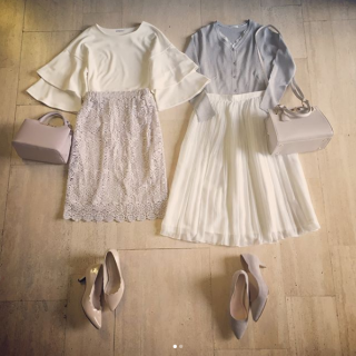 もうすぐバレンタイン♡　レースタイトスカートや光沢のある繊細なプリーツスカートでフェミニンに。 デートはもちろん、女子会にも♡