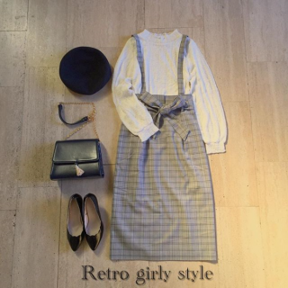 レース×チェックがレトロな印象に♪　シックなカラーでまとめたちょっぴり大人なガーリースタイル♡