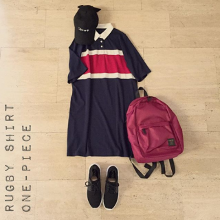 ラガーシャツのワンピースは1枚で決まるオススメの1枚♡　身長が高めの方はダメージスキニーを合わせてあげてもGood！