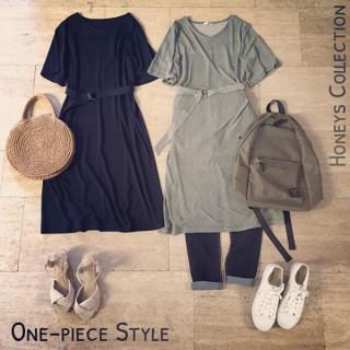 キレイめ素材のシンプルワンピをカジュアルに着回し♪　デニムをレイヤードするだけでカジュアルな着こなしに♡