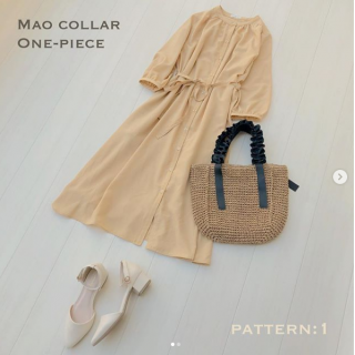 マオカラーのシャツワンピはそのままで着るのもOK 　前開きで羽織としても使えてアレンジ次第でいろんな着こなしがOK♡