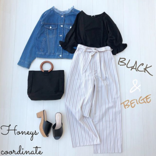 大人なマルチストライプのワイドパンツをモードなクロでコーディネイト。　‬ ‪今年っぽく　、かつかっこよく見せてくれるモノトーンコーデがおすすめです。‬