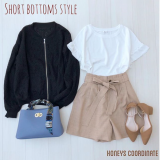 GWのお出かけにもおすすめ。　大人のショートボトムコーデ。　レースのブルゾンでUV対策もばっちり！　低めのヒールが歩きやすいからどんなシチュエーションでも対応できそう♡