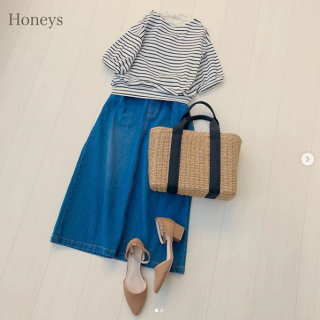 ボーダー×デニムの鉄板コーデ♡ 　トップスは後ろがレースアップのデザインになってるので後ろ姿もかわいい♡