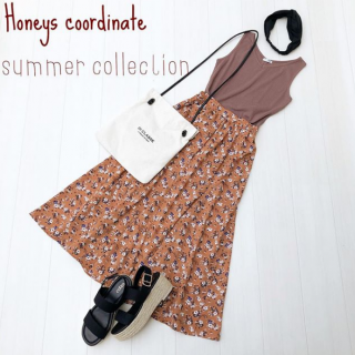 暑い日にはタンクとスカートのラフなスタイルでゆるっと楽ちんに過ごしたい♡ 　ラフでも色味はトレンドを抑えて◎