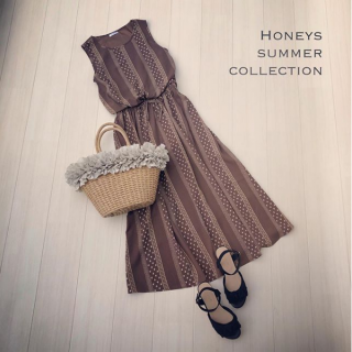 縦基調のエスニック柄ワンピは着るだけでオシャレに見える優れもの♡ 　フリルがかわいいかごBagとサンダルで夏先取りのコーディネートに♡