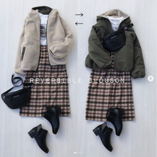 フード付きのブルゾンはリバーシブルで着られるうれしい1着♡ 同じコーディネートでも表情が変わるので着回し力抜群♪