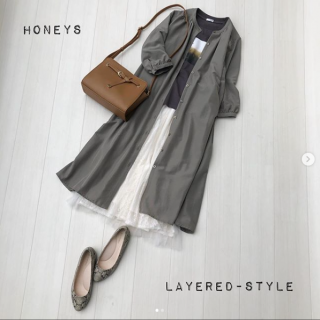 ペチコート付きなので1枚で着てもOKなワンピース♡ 前開きで羽織としても着られるので春先に大活躍間違いなしのアイテム チュール＆レース使いのプリーツスカートと合わせて春の装いを楽しんで♪