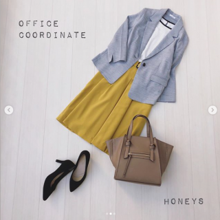 キレイ色スカートを使ったオフィスコーデ テーラージャケットはリネンライクでお手入れ簡単なのもうれしい♡