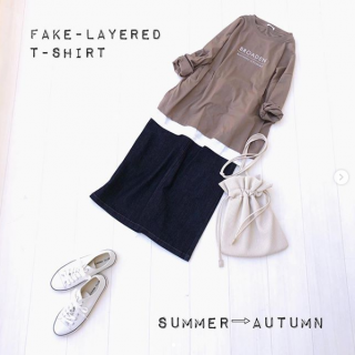 まだまだ暑いこの季節 1枚着るだけで重ね着して見えるTシャツなら暑さも軽減できるのにコーデも決まるのがうれしい♡ 袖はまくって着用または紫外線対策でそのまま着てもOK