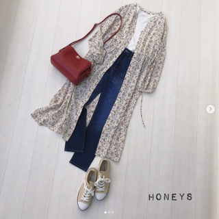 今の季節にぴったりな薄手のワンピース 前開き可能なデザインなのでさらっと羽織るスタイリングもGood！ ワンピで着る時はウエスト部分をしぼってブラウジングするのもおすすめ