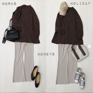 裏起毛のあったかトップス+フレアパンツのストレスフリーコーデ 合わせの小物次第でオン・オフのシチュエーション別スタイルに