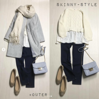 重ね着しているように見えるニットトップスはスキニー合わせはもちろんスカート合わせでガーリーに着こなすのもGood！ テイストに合わせてコートの袖口のファーは取り外してあげるのも◎