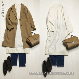 ふわふわニットのワンピースは肌触りが良いのでタイツ合わせで1枚で着てもGood！ もちろんデニムスキニー合わせの大人カジュアルスタイルにも◎