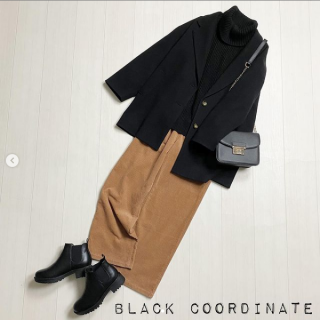 黒コーデにブラウンを差し色に使った、メンズっぽコーデ。 ベースがシンプルな分、小物でレディライクなものを合わせて目立たせたり、足元が華奢なパンプスでもOK！ 小物で遊びが効かせられるアレンジ自在なコーデ。
