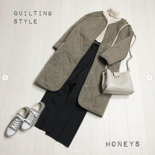 ボアとキルティングのリバーシブルコートはテイストに合わせて着回しが出来ておすすめ♡ ボア面はスカート合わせのガーリーカジュアルスタイルに キルティング面はタートルニットにきれいめパンツをあわせた大人ハンサムスタイルに