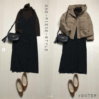 キャミワンピースと長袖インナーのお得なセットアイテム 別々でも着られるのでまだ寒いこの季節にはインナーをニットのタートルにチェンジした着こなしもおすすめ ボトムにデニムスキニーを合わせるレイヤードスタイルも今年らしい着こなしに