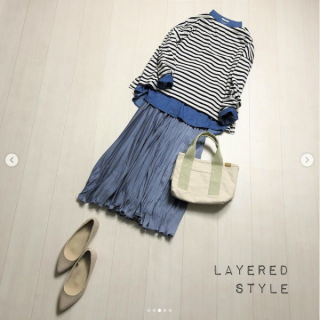 ボーダーのTシャツを主役にした春マリンスタイル デニムとボーダーの相性は抜群なのでスカートもデニムと同系色のブルーを合わせて コードベルトをアクセントにすることでマリンっぽさがさらにUP