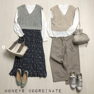 ニットベストとTシャツがセットになった嬉しい商品！ ベストは長すぎない着丈でスカートでもパンツでも好相性。ロンTもスリット入りでパーカーやトレーナーの中に合わせて裾を見せるコーデもおすすめ。 単品使い、着回し自在で１枚あると大活躍☆