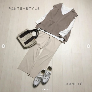 着回しスタイルにも大活躍なロンTとベストのセットアイテム そのままセットで着用したパンツ＆スカートでの着回しだけでなく、それぞれを別のアイテムに合わせたアレンジ着回しをご紹介