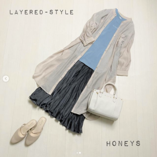 シアー素材のシャツワンピースはちょい透け素材なので羽織りとして着るのがおすすめ☺︎ いつもコーデも素材が変わるだけで新鮮なスタイリングに Tシャツはバックプリントの女の子イラストも可愛い♡