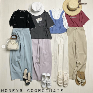 カラーボトムスの着こなし紹介！ ミントやラベンダーはモノトーンで仕上げるのがすっきりまとまりオススメ。 合わせる小物次第でカジュアルにも大人っぽくも変幻自在。 アイボリーはくすみブルーとのコーデが今年らしい。 ベージュはくすみレッド、ブラウン系と合わせた夏っぽい色合わせが新鮮です。